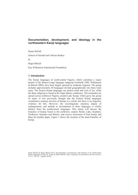 Documentation, development, and ideology in the ... - Roger Blench