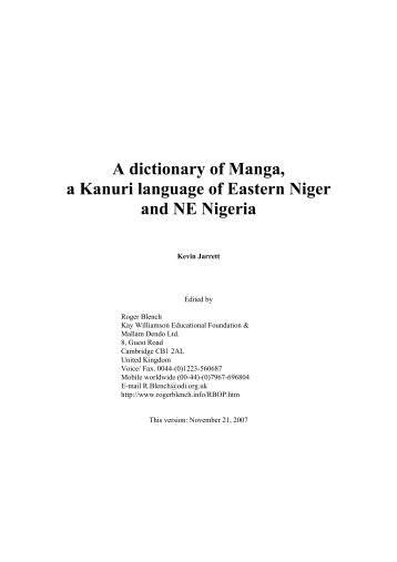 A dictionary of Manga, a Kanuri language of Eastern ... - Roger Blench