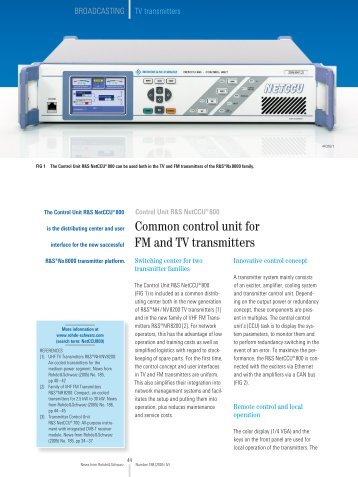 Common control unit for FM and TV transmitters - Rohde & Schwarz