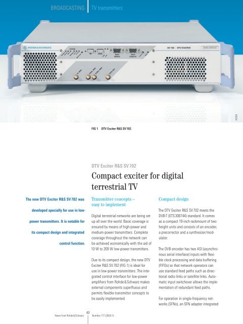 Compact exciter for digital terrestrial TV - Rohde & Schwarz