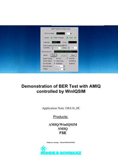 Demonstration of BER Test with AMIQ controlled by WinIQSIM