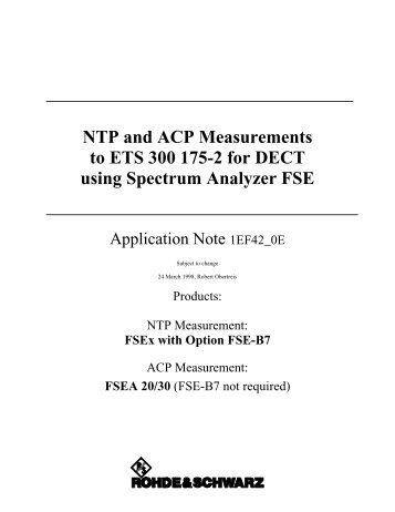 NTP and ACP Measurements to ETS 300 175-2 ... - Rohde & Schwarz