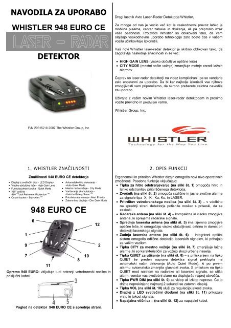 Navodila za ŠŠŠ Avto laser radar detektor 948 EURO Whistler - EnaA