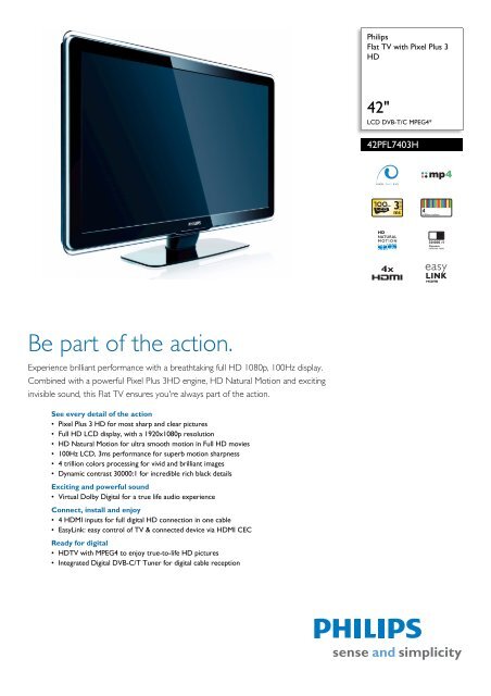 42PFL7403H/10 Philips Flat TV with Pixel Plus 3 HD