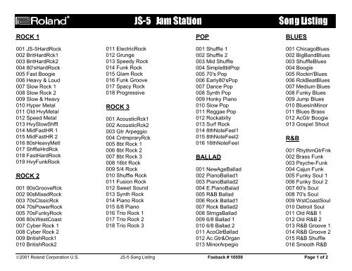 JS-5 Song List (PDF) - Roland UK