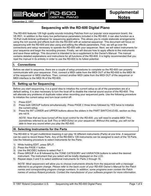 RD-600 Sequencing (PDF) - Roland UK