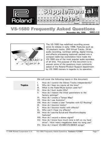 VS-1680 Frequently Asked Questions - Roland