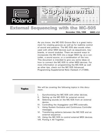 External Sequencing with the MC-505 (PDF) - Roland