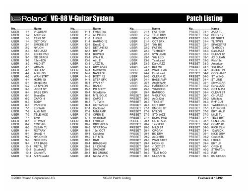 VG-88 Patch Listing - Roland