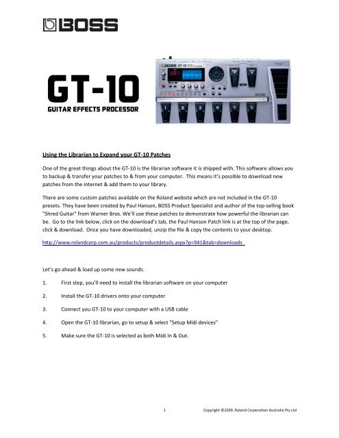 Using Librarian Expand your GT-10 Patches
