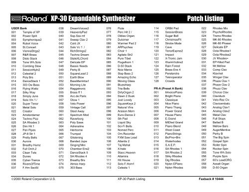 Xp 30 Patch Listing Roland Xp 30 Patch Listing Roland
