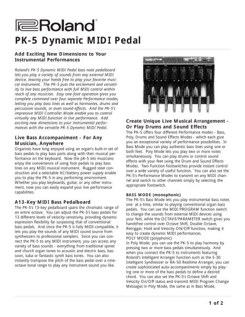 PK-5 Dynamic Foot Pedal (PDF) - Roland UK