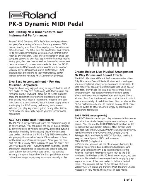 PK-5 Dynamic Foot Pedal (PDF) - Roland UK