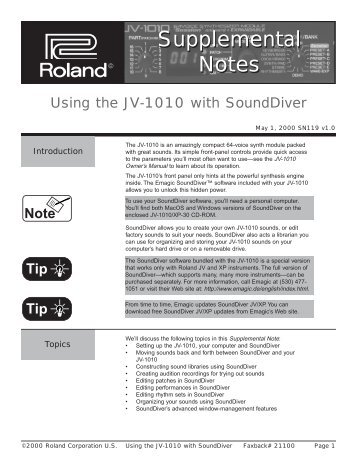 Using the JV-1010 and SoundDiver - Roland