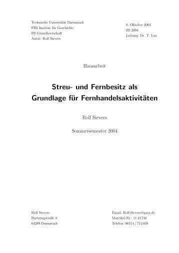 und Fernbesitz als Grundlage fÃ¼r FernhandelsaktivitÃ¤ten - Rolf Sievers