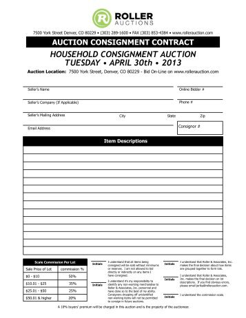 consignment contract - Roller Auctioneers