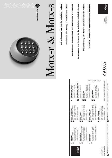 Nice MOTXR Wireless Digital Keypad - Rolling Center