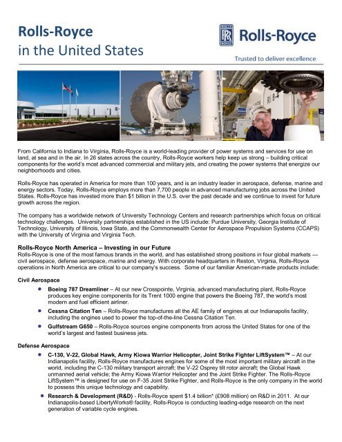 Rolls-Royce in the United States factsheet