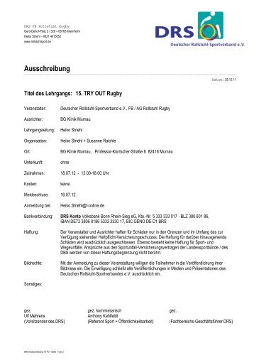 15. Workshop der TRY OUT Serie - Rollstuhl-Rugby.de