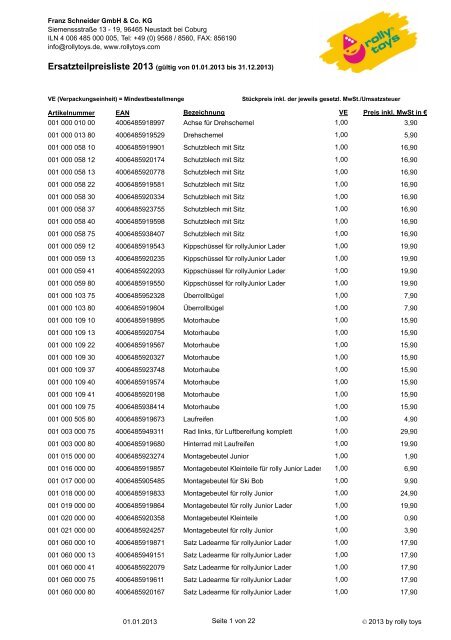 19, 96465 Neustadt bei Coburg ILN 4 006 485 000 005, Tel: +49