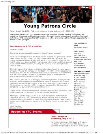 YPC enews May 2013 - Royal Ontario Museum