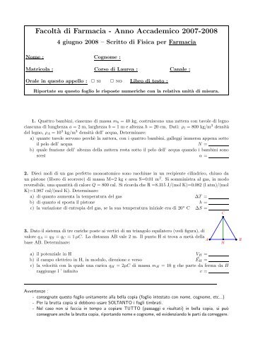 Testo e soluzioni compito del 04/06/08 - INFN Sezione di Roma