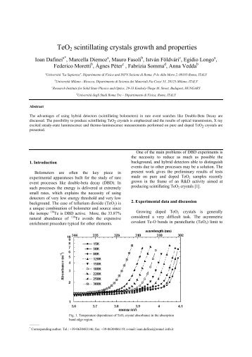 TeO2 scintillating crystals growth and properties - INFN Sezione di ...