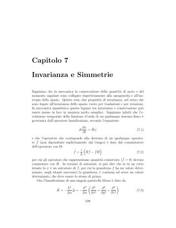 Capitolo 7 Invarianza e Simmetrie - INFN Sezione di Roma