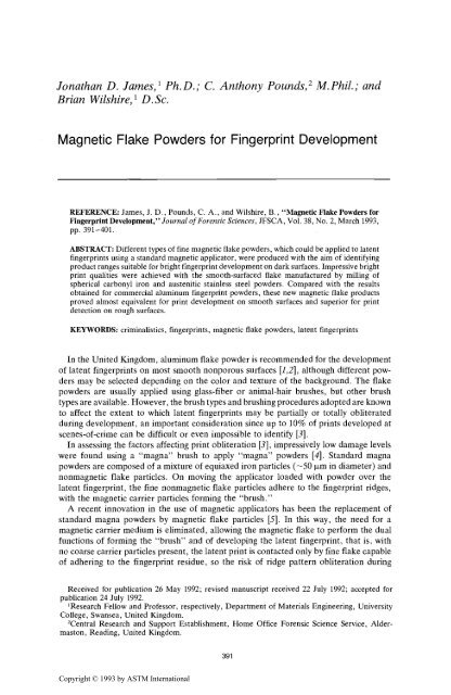 Magnetic Flake Powders for Fingerprint Development - Library