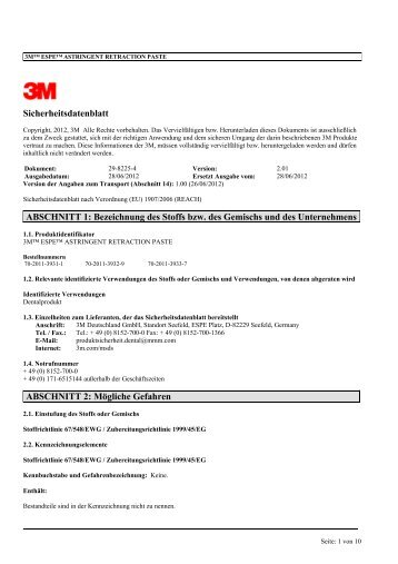 Sicherheitsdatenblatt ABSCHNITT 1: Bezeichnung des Stoffs bzw ...