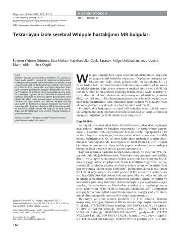 Tekrarlayan izole serebral Whipple hastalÄ±ÄÄ±nÄ±n MR bulgularÄ±