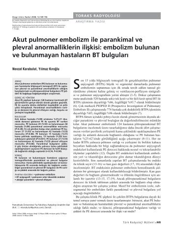 Akut pulmoner embolizm ile parankimal ve plevral anormalliklerin ...
