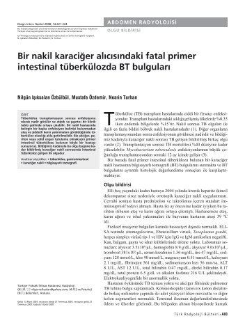 Bir nakil karaciÄer alÄ±cÄ±sÄ±ndaki fatal primer intestinal tÃ¼berkÃ¼lozda BT ...