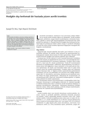 Hodgkin dÄ±ÅÄ± lenfomalÄ± bir hastada yÃ¼zen aortik trombÃ¼s