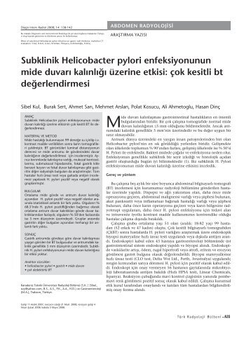 Subklinik Helicobacter pylori enfeksiyonunun mide duvarÄ±