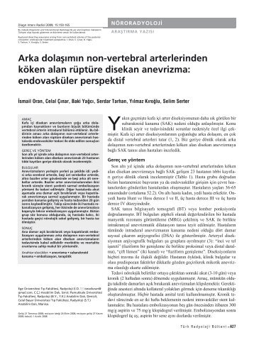 Arka dolaÅÄ±mÄ±n non-vertebral arterlerinden kÃ¶ken alan rÃ¼ptÃ¼re ...