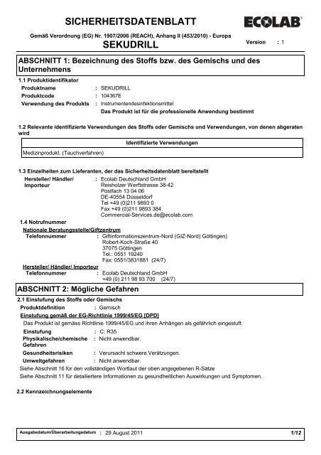 Sicherheitsdatenblatt Sekudrill - feedback-online.de