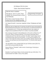 Toddler 1 Newsletter - Our Redeemer Child Care Center