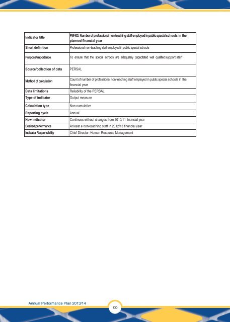 Annual Performance Plan 2013/14 - Department of Education