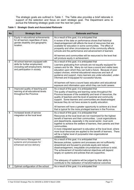 5 Year Strategic Plan 2005/06 - Department of Education