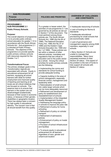 5 Year Strategic Plan 2005/06 - Department of Education