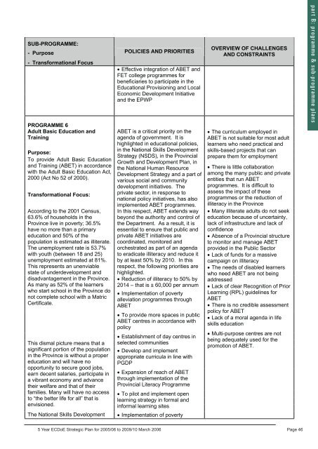 5 Year Strategic Plan 2005/06 - Department of Education