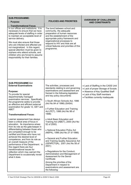 5 Year Strategic Plan 2005/06 - Department of Education