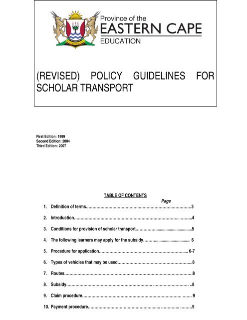 (REVISED) POLICY GUIDELINES FOR SCHOLAR TRANSPORT