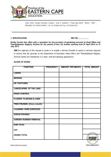 1. SPECIFICATION REF N0â¦â¦â¦â¦â¦.. - Department of Education