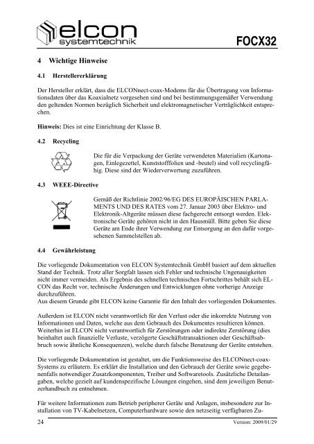 102386 Kurzbedienungsanleitung FOCX32 ... - Elcon Systemtechnik