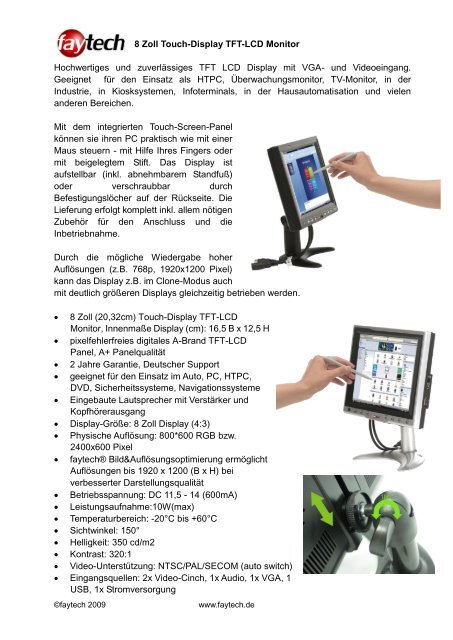 8 Zoll Touch-Display TFT-LCD Monitor Hochwertiges und ... - Rombus