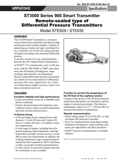 ST3000 Series 900 Smart Transmitter Remote-sealed type of ...