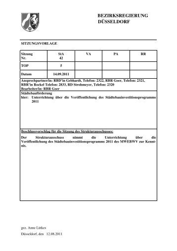 Sitzungsvorlage zu TOP 5 12.08. - Bezirksregierung Düsseldorf