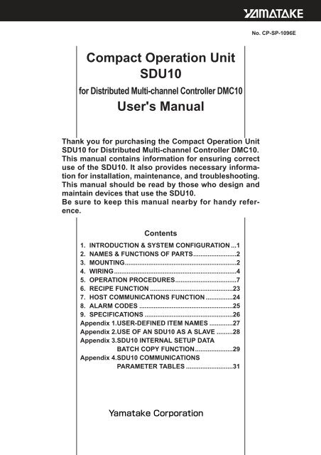 Compact Operation Unit SDU10 User's Manual